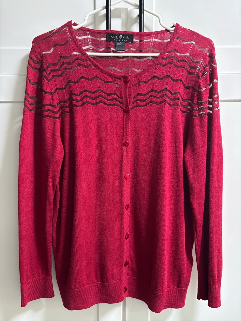 August Silk Heritage Chevron Knit Cardigan - Red, Size Large